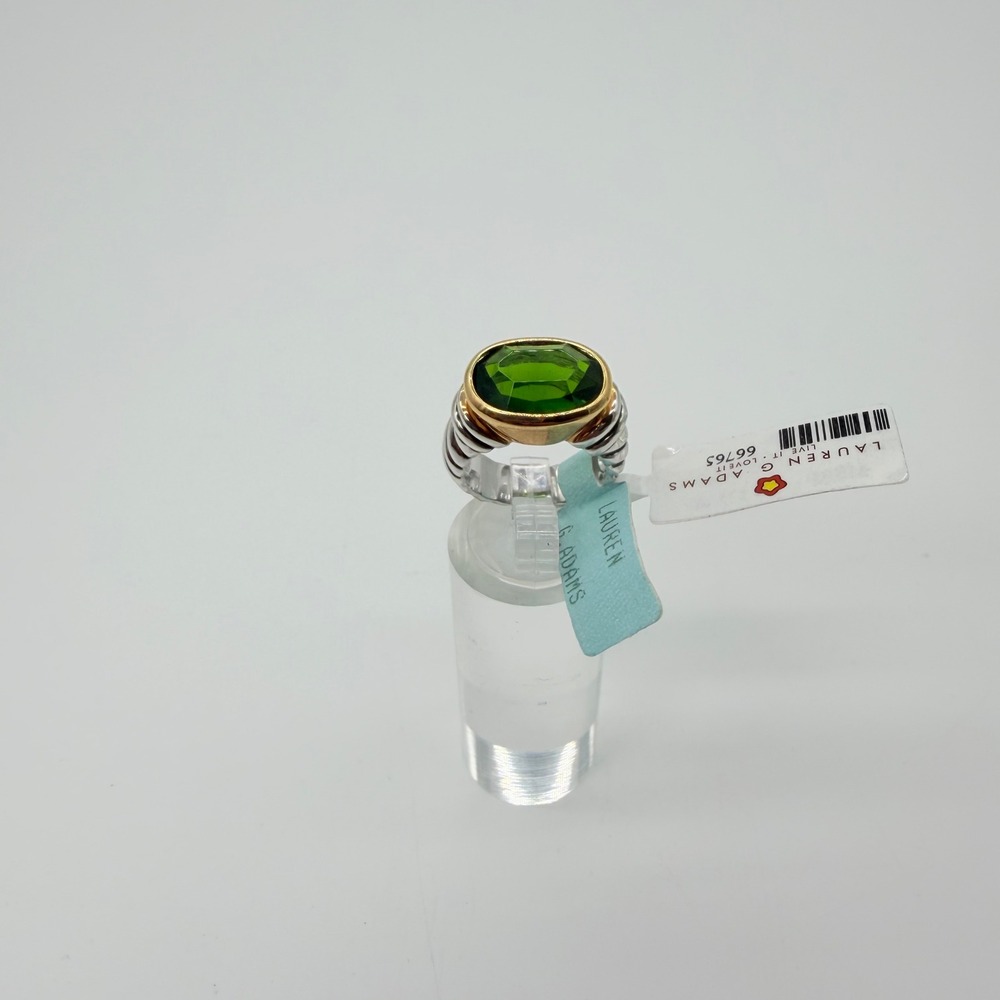 Lauren G Adams Two Tone Green Stone Cable Band Cocktail Ring Size 5 R3120 ZOA
